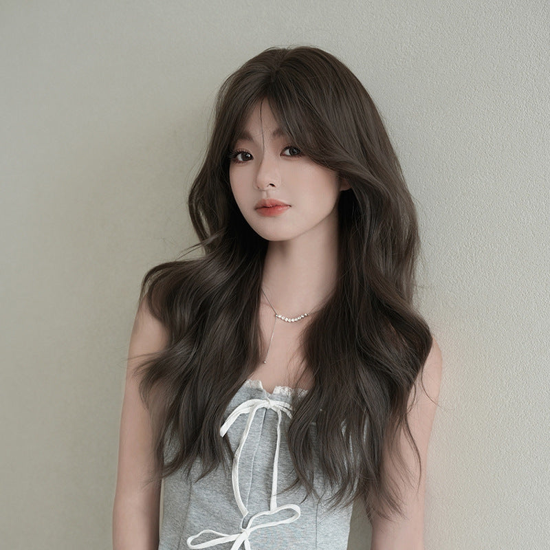 [C-0512] Cool Brown 66 cm Big Wave Wig with Curtain Bangs