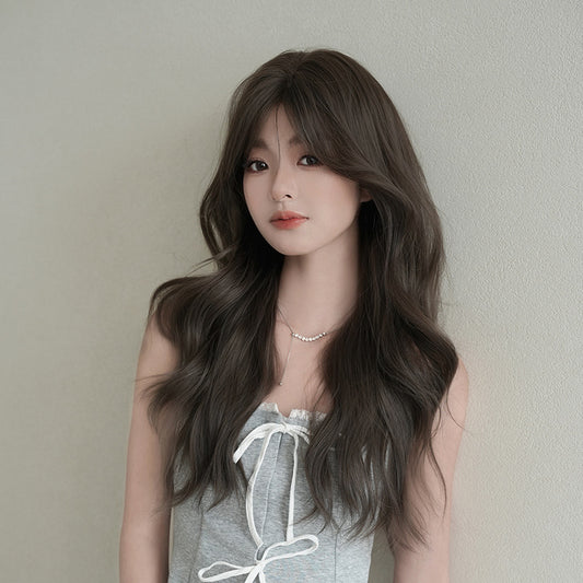 [C-0512] Cool Brown 66 cm Big Wave Wig with Curtain Bangs