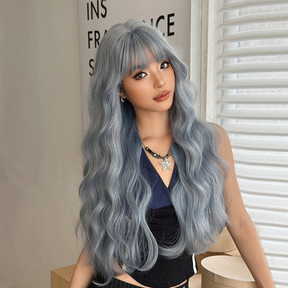 [C-0505] Glacier Blue 75 cm Long Curly Wig with Flexible Bangs