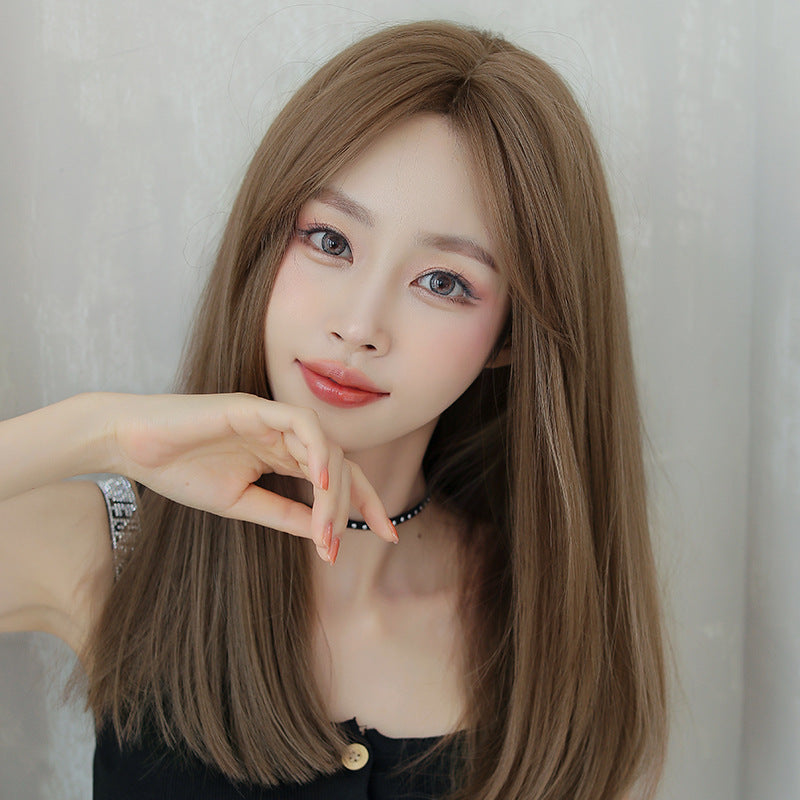 [C-0294] Dark Brown 50 cm, Cool Brown 50 cm, Honey Tea Flax 50 cm Wig