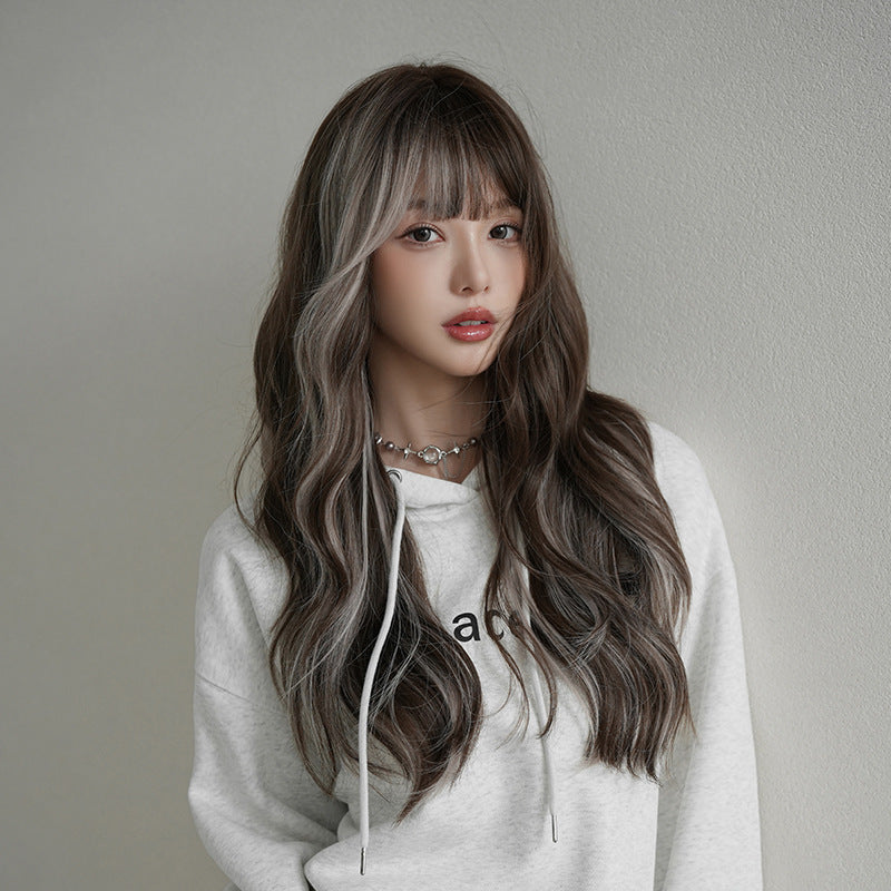 [C-0440] Coffee Brown with Milk Gray Highlights 70 cm Wig