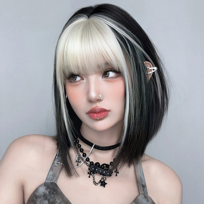 [D-157] Silver Gray and White Highlights 38 cm Wig