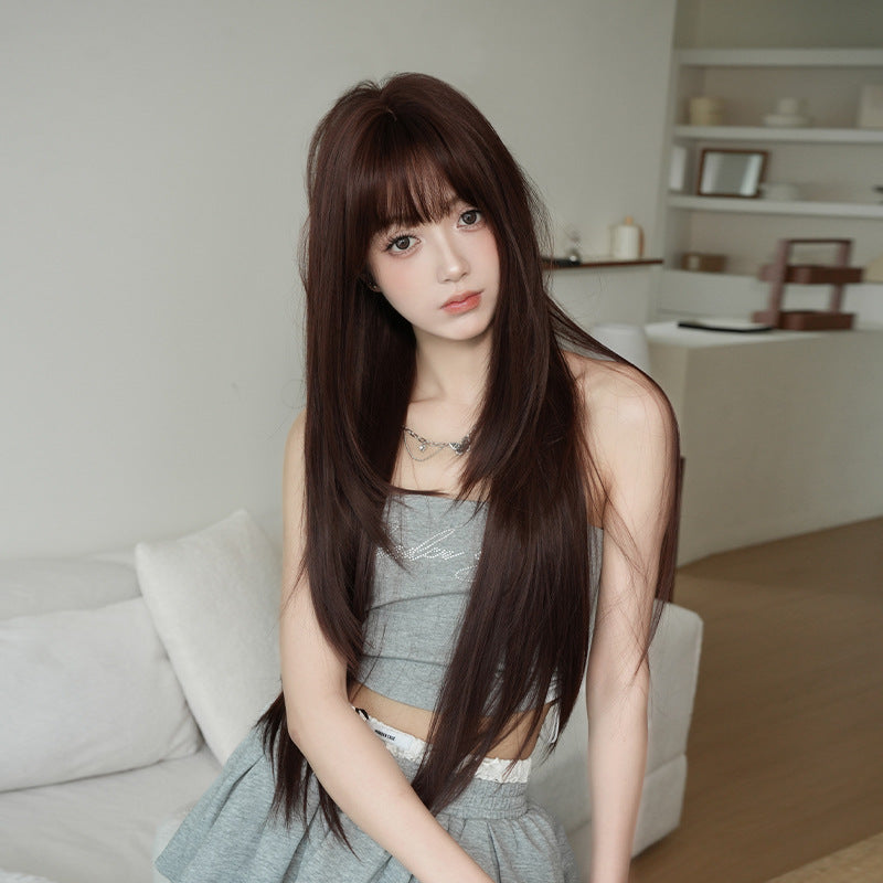 [C-0472] Raspberry Wine Red 85 cm Wig