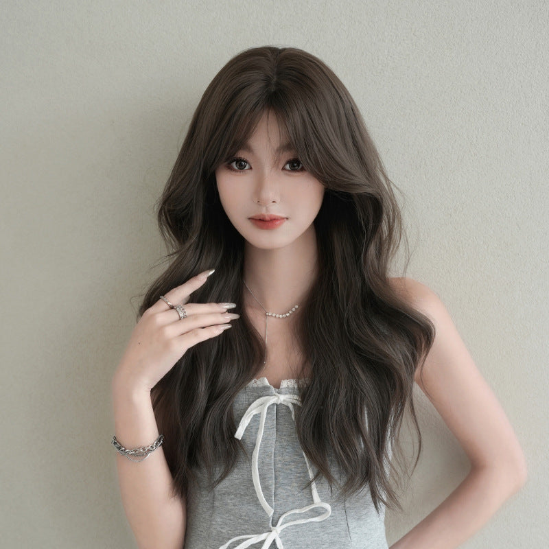 [C-0512] Cool Brown 66 cm Big Wave Wig with Curtain Bangs