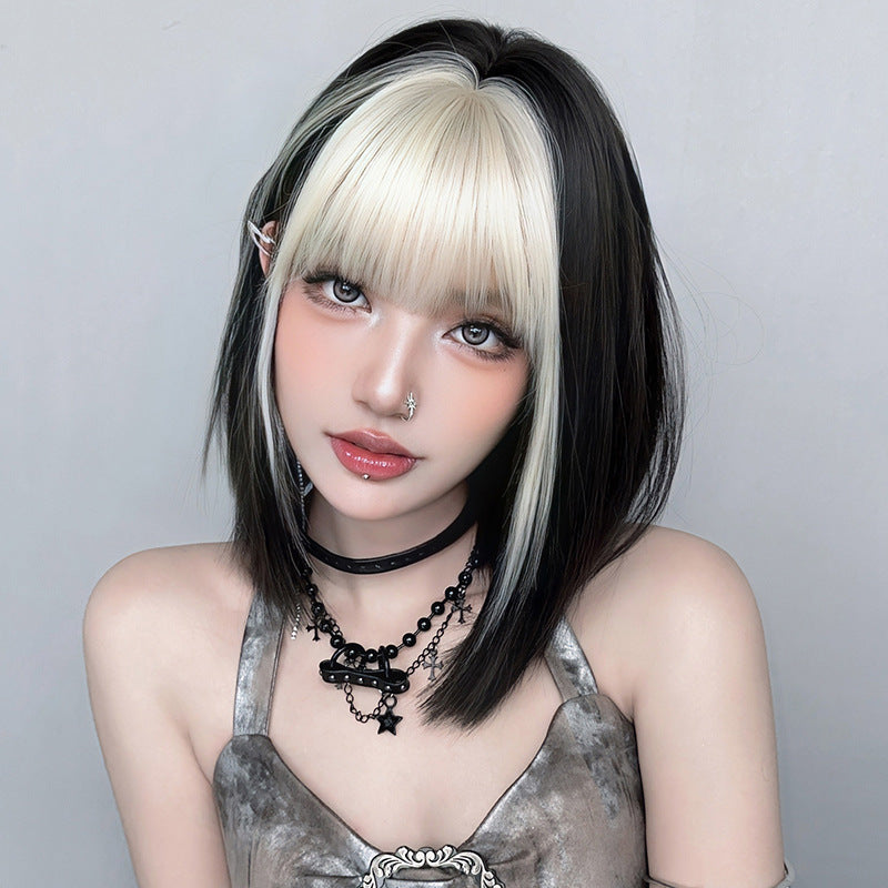 [D-157] Silver Gray and White Highlights 38 cm Wig