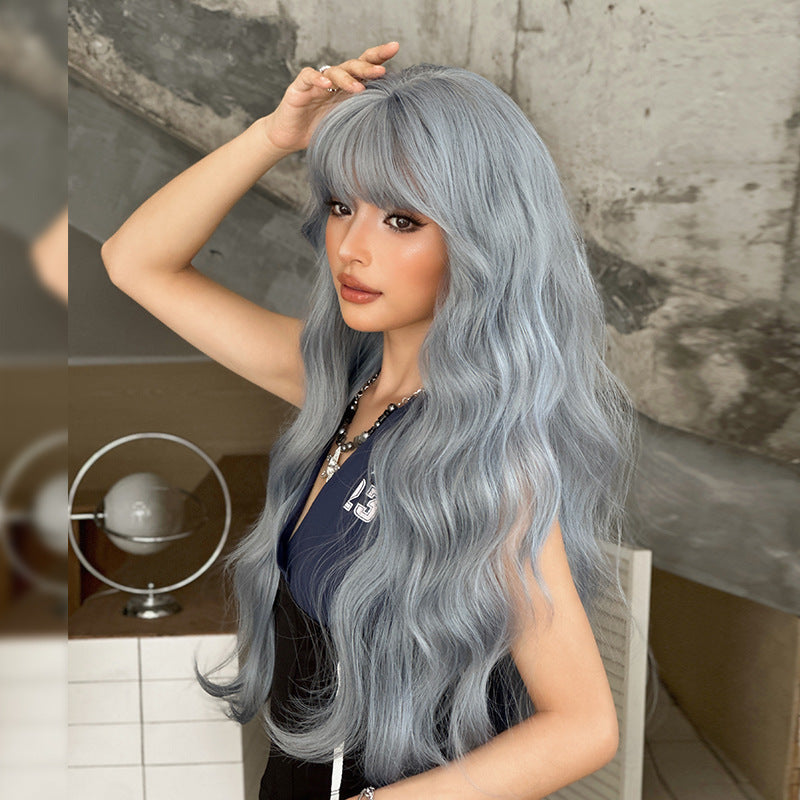 [C-0505] Glacier Blue 75 cm Long Curly Wig with Flexible Bangs