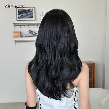 [MW 9289] Phantom Black 60 cm Long Curly Wig with Flexible Bangs