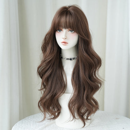 [C-0407] Vanilla Honey Brown 72 Cm Long curly wig with straight or side-swept bangs