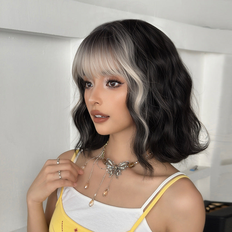 [D-166-3] Silver Gray and White Highlight 35 cm Short Curly Wig
