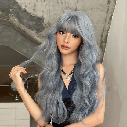 [C-0505] Glacier Blue 75 cm Long Curly Wig with Flexible Bangs