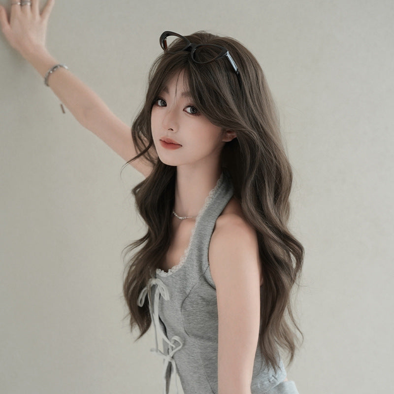 [C-0512] Cool Brown 66 cm Big Wave Wig with Curtain Bangs