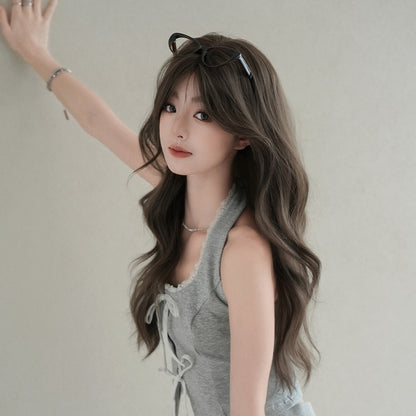 [C-0512] Cool Brown 66 cm Big Wave Wig with Curtain Bangs