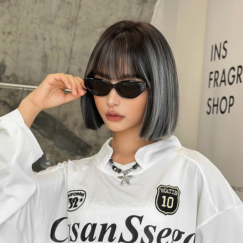 [D-175] Black and White Highlights 30 cm Wig