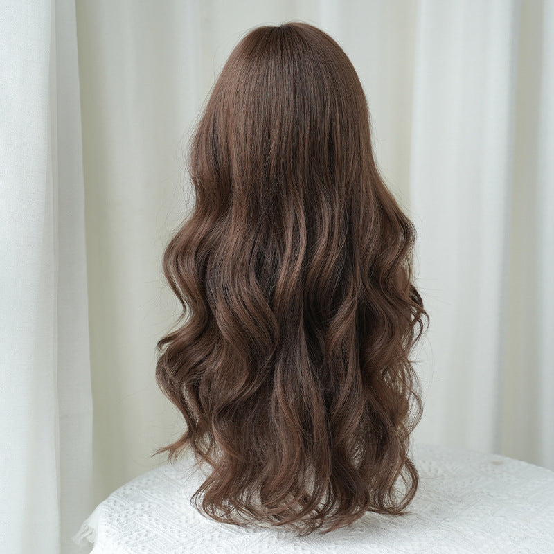 [C-0407] Vanilla Honey Brown 72 Cm Long curly wig with straight or side-swept bangs