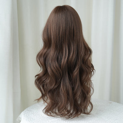 [C-0407] Vanilla Honey Brown 72 Cm Long curly wig with straight or side-swept bangs