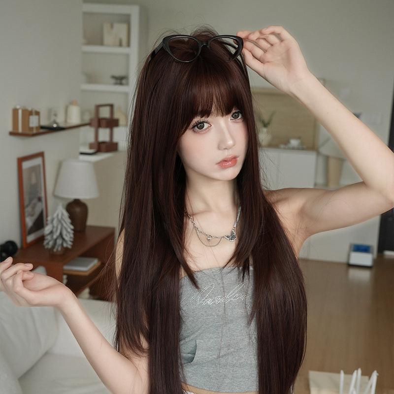 [C-0472] Raspberry Wine Red 85 cm Wig