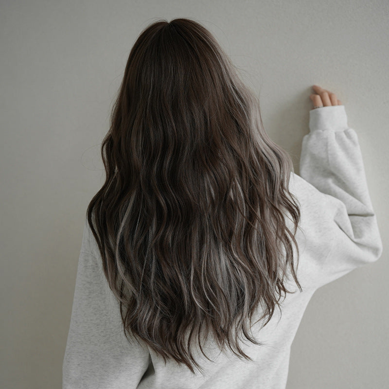[C-0440] Coffee Brown with Milk Gray Highlights 70 cm Wig