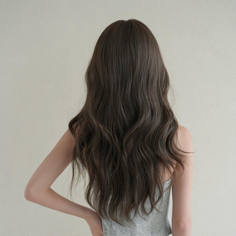 [C-0512] Cool Brown 66 cm Big Wave Wig with Curtain Bangs