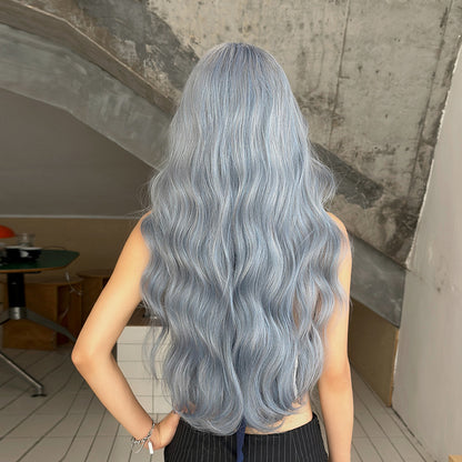 [C-0505] Glacier Blue 75 cm Long Curly Wig with Flexible Bangs