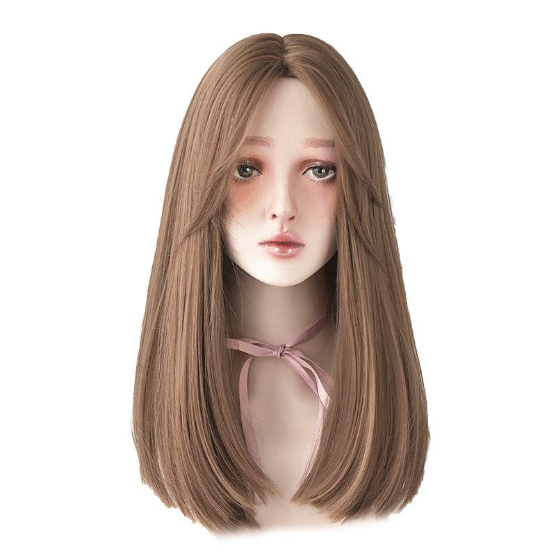 [C-0294] Dark Brown 50 cm, Cool Brown 50 cm, Honey Tea Flax 50 cm Wig