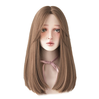 [C-0294] Dark Brown 50 cm, Cool Brown 50 cm, Honey Tea Flax 50 cm Wig