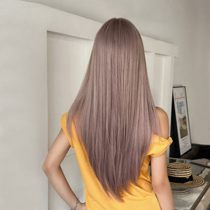 [C-0483-2] Taro Pink Purple 70 cm Long Straight Wig with Flexible Bangs