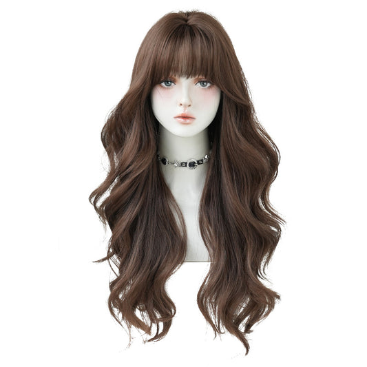 [C-0407] Vanilla Honey Brown 72 Cm Long curly wig with straight or side-swept bangs