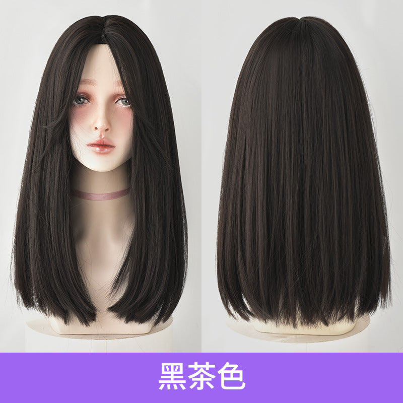 [C-0294] Dark Brown 50 cm, Cool Brown 50 cm, Honey Tea Flax 50 cm Wig