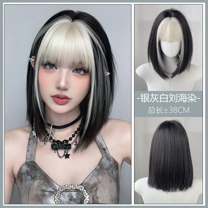 [D-157] Silver Gray and White Highlights 38 cm Wig