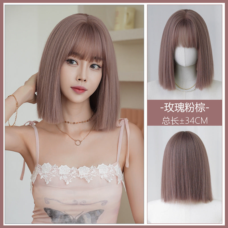 [D-156] Rose Pink Brown 34 cm Wig