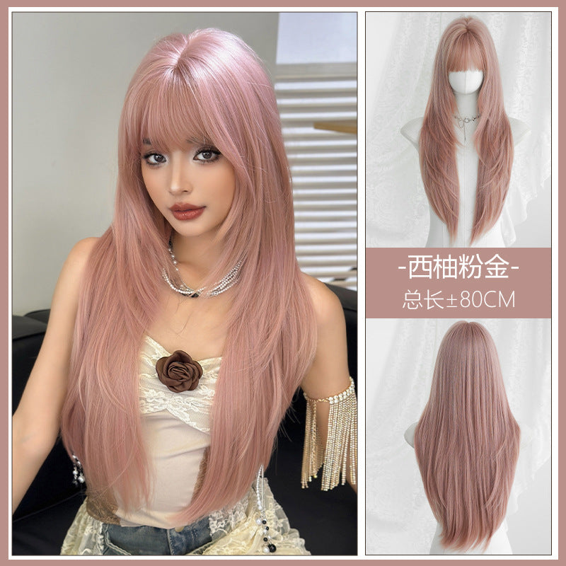 [C-0491] Grapefruit Pink Gold 80 cm Wig