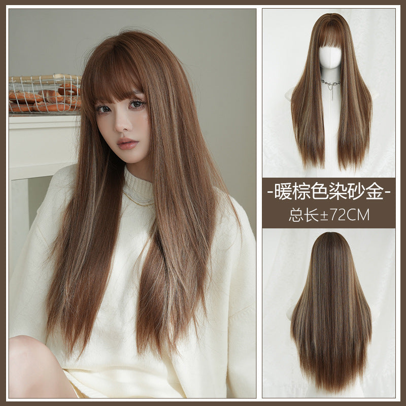 [C-0446] Warm Brown with Sandy Gold 72 cm Wig