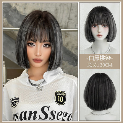 [D-175] Black and White Highlights 30 cm Wig