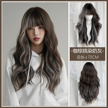[C-0440] Coffee Brown with Milk Gray Highlights 70 cm Wig