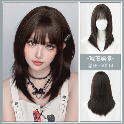 [C-0431-2] Amber Black Brown 50 cm Wig