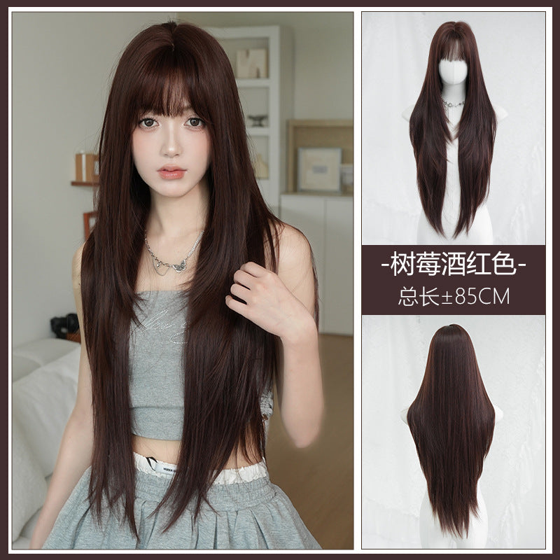 [C-0472] Raspberry Wine Red 85 cm Wig