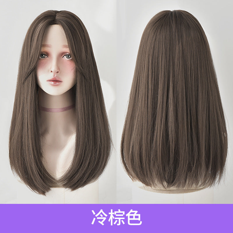 [C-0294] Dark Brown 50 cm, Cool Brown 50 cm, Honey Tea Flax 50 cm Wig