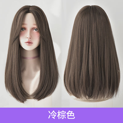 [C-0294] Dark Brown 50 cm, Cool Brown 50 cm, Honey Tea Flax 50 cm Wig