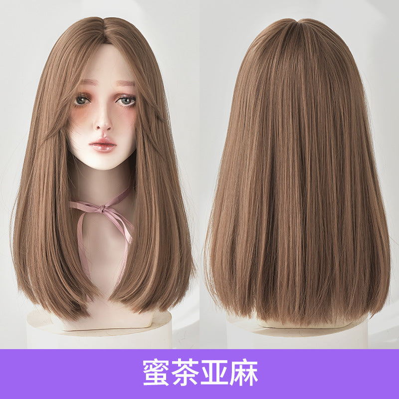 [C-0294] Dark Brown 50 cm, Cool Brown 50 cm, Honey Tea Flax 50 cm Wig
